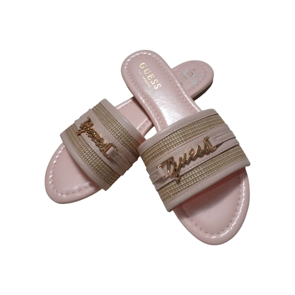 Guess Pink and Tan Slide Sandals